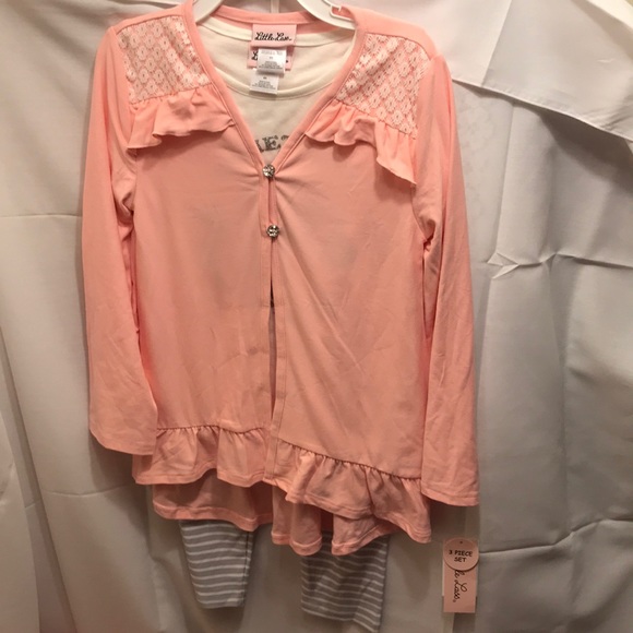 unicorn 3pc matching peach, grey & white pantset. - Picture 1 of 5